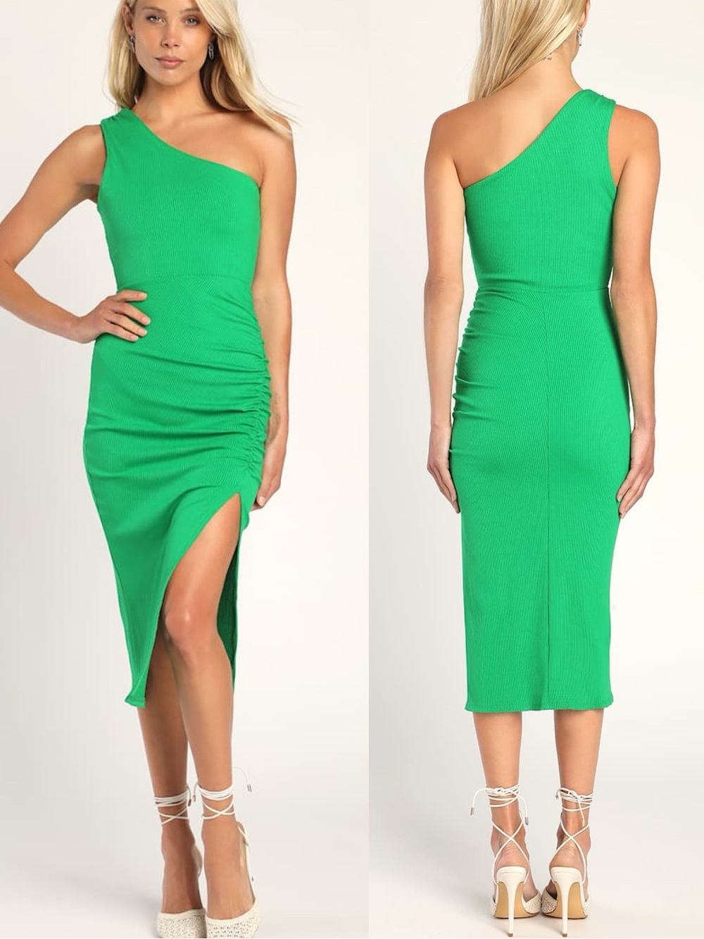 Lulus | Centered on Style Green One-Shoulder Bodycon Midi Dress